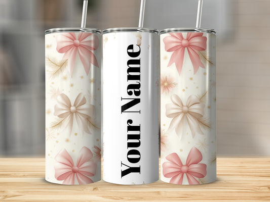 Custom Name Floral Bow Pattern Tumbler With Straw