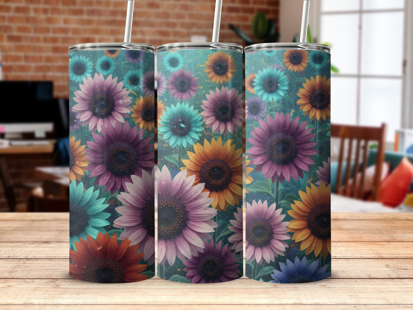 Vibrant Sunflower and Daisy Tumbler with Lids