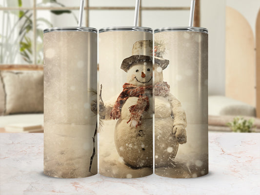 Vintage Snowman Christmas Scene Insulated Tumbler Set