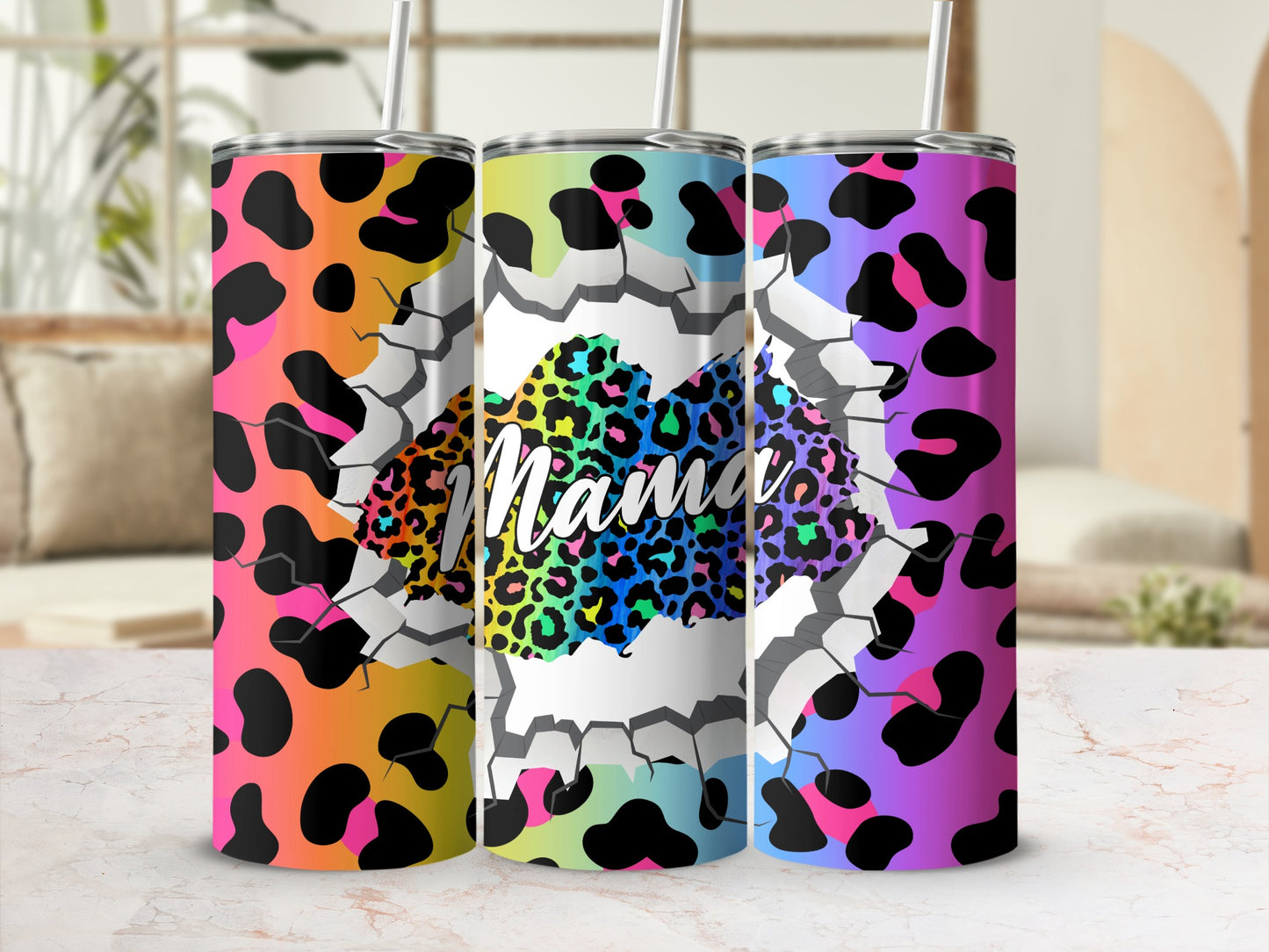 Colorful Leopard Print Mama Tumbler Cup