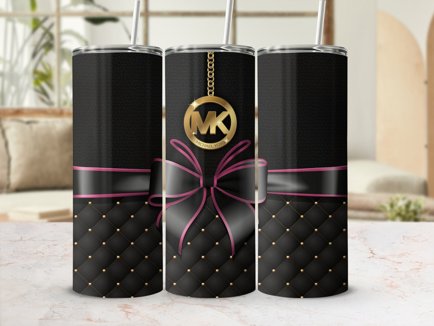 Elegant Black and Pink Tumbler with Gold Accents