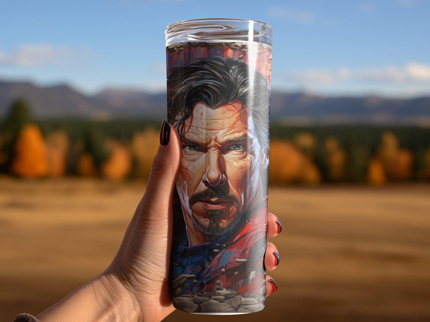Custom Portrait Tumbler Featuring Mountainous Background