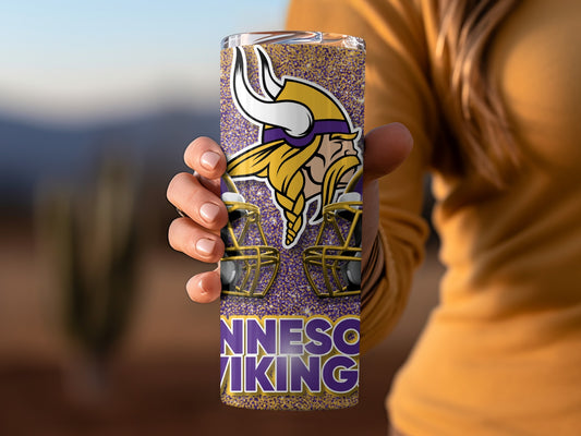 Minnesota Vikings Helmets with Gold Stars Pattern Tumblers