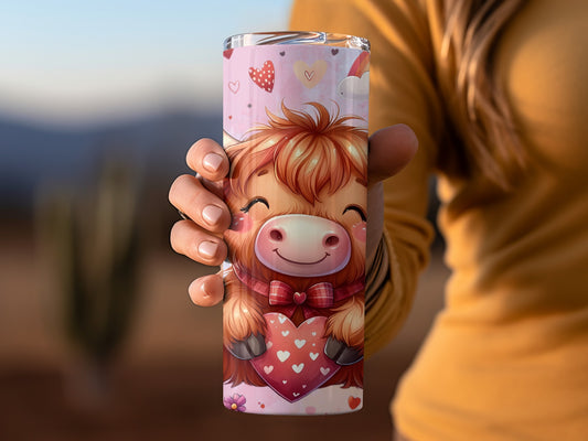 Cute Cow Holding Heart Valentines Day Tumbler Cup