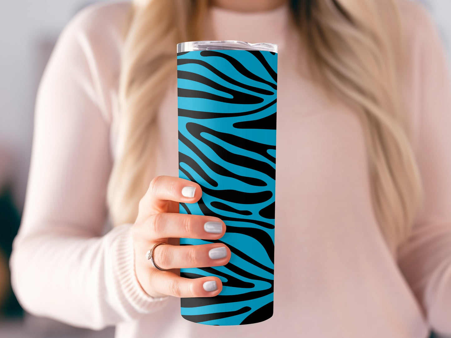 Blue and Black Zebra Striped Insulated Tumbler