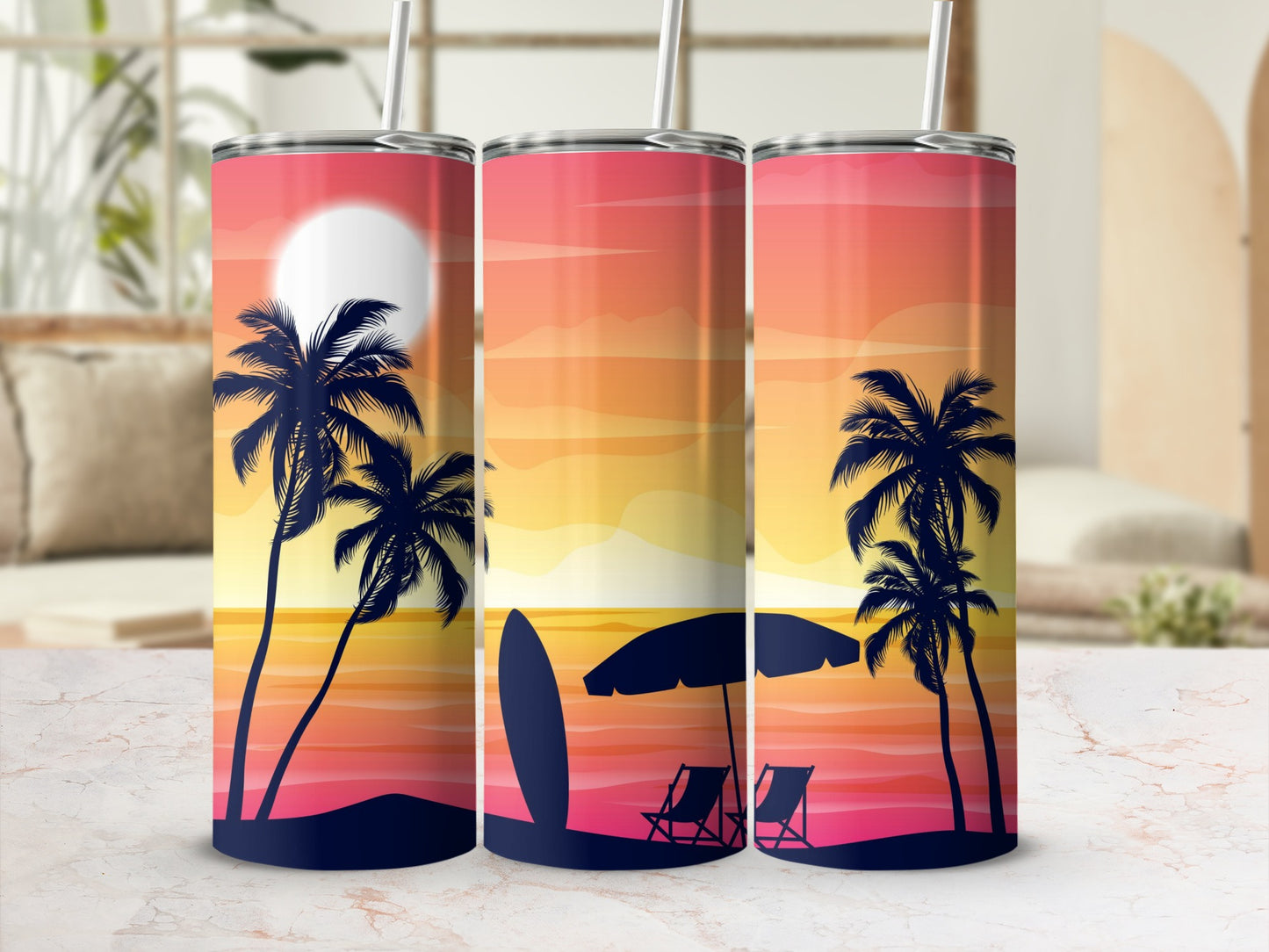 Tropical Sunset Beach Vibes Tumbler Set for Your Drinks