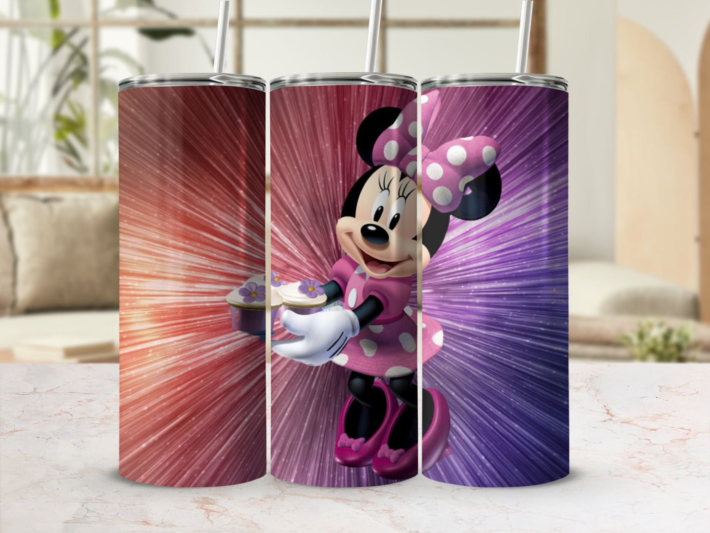 Minnie Mouse Tumbler with Burst Background Design