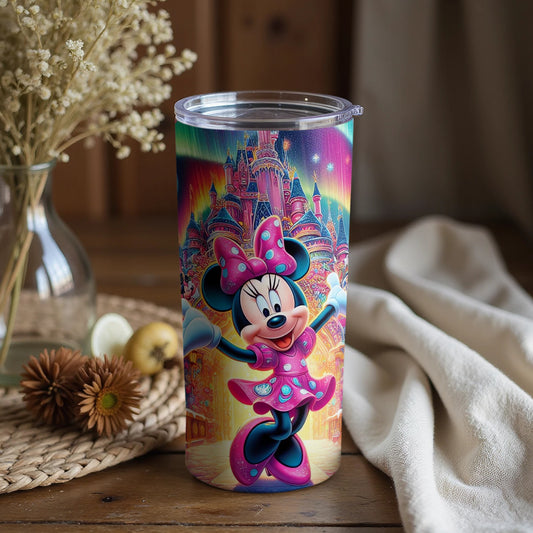 Colorful Minnie Mouse Tumbler with a Magical Castle Design