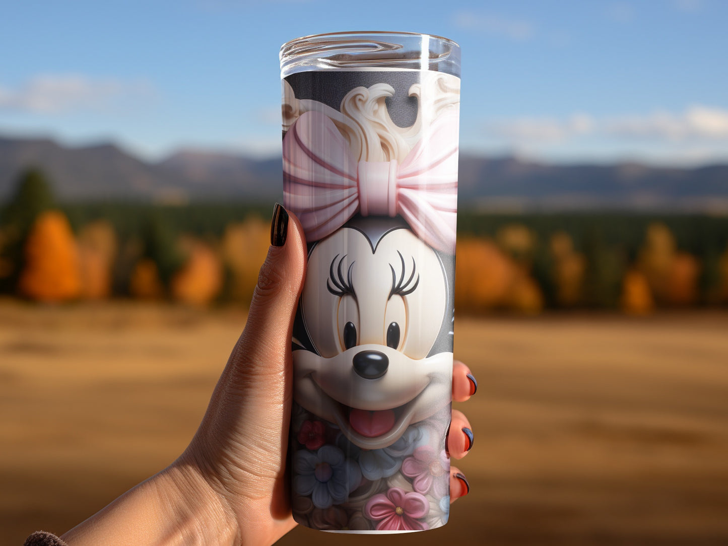 Cute Cartoon Character Tumbler with Bow and Flowers