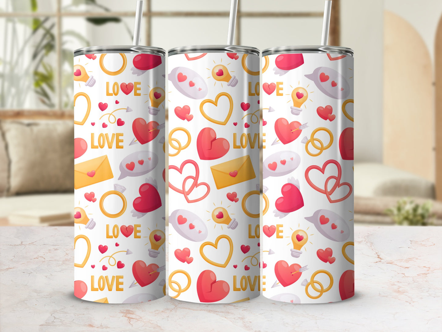 Romantic Hearts Love Rings Tumblers Valentine's Cup