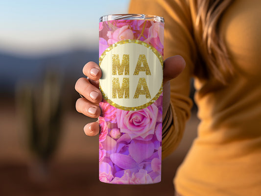 Glitter Mama Floral Design Tumbler Cup with Lid