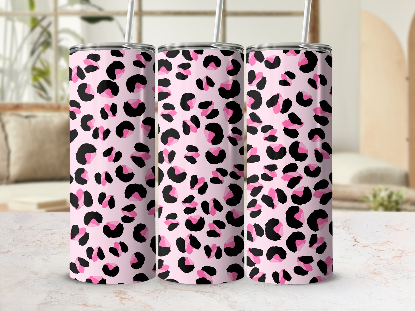 Pink and Black Leopard Print Tumbler Cup 20oz