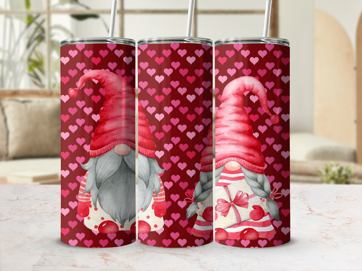 Cute Valentine's Gnome with Hearts Tumbler product