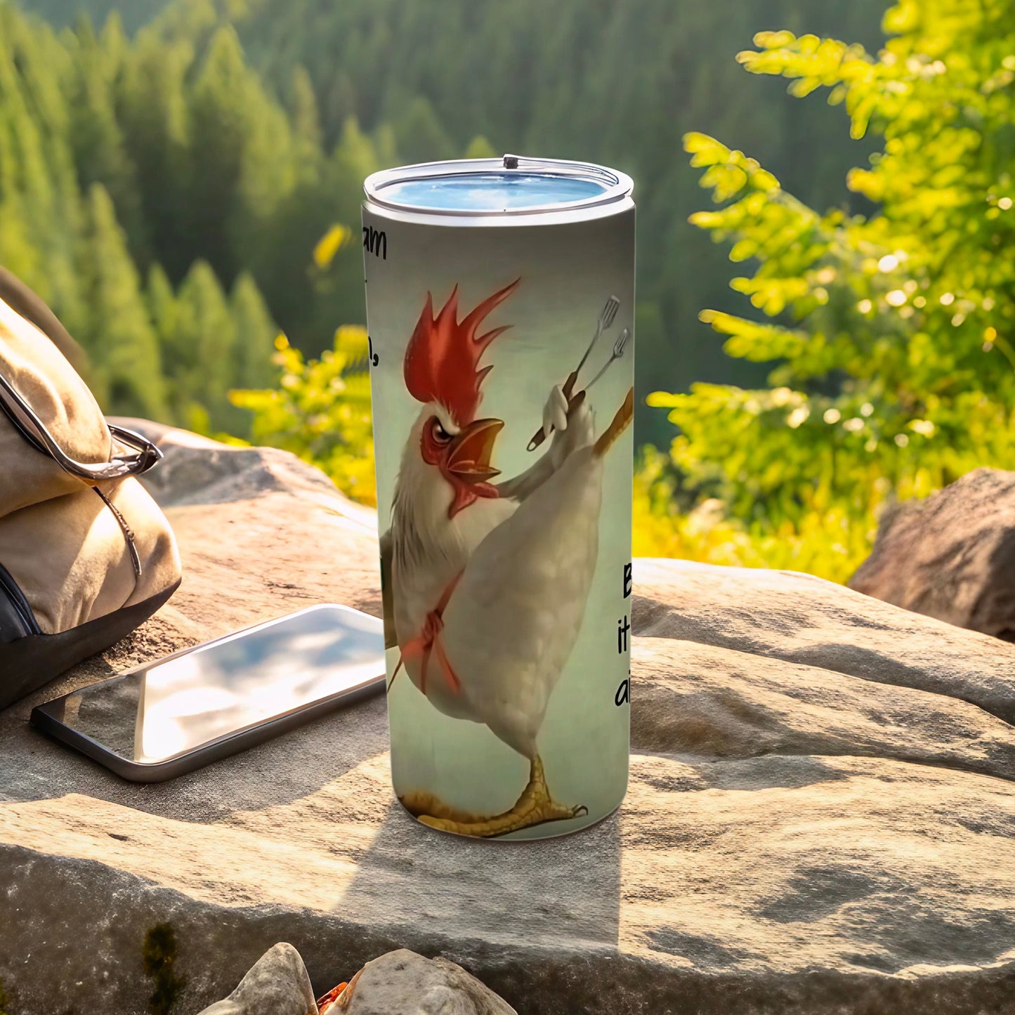 Funny Chicken with Utensils Outdoor Travel Tumbler