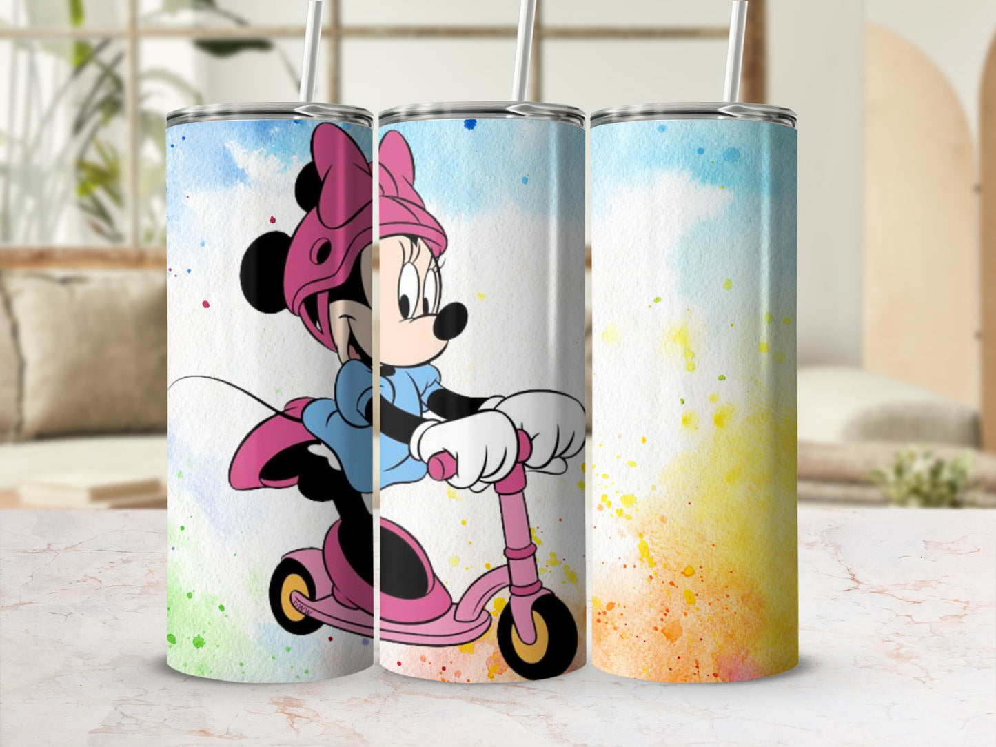 Minnie Mouse Scooter Design Colorful Tumbler
