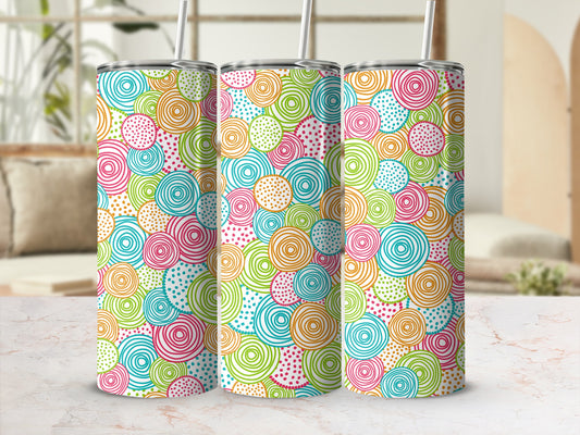 Colorful Swirl and Dot Pattern Tumbler with Straw