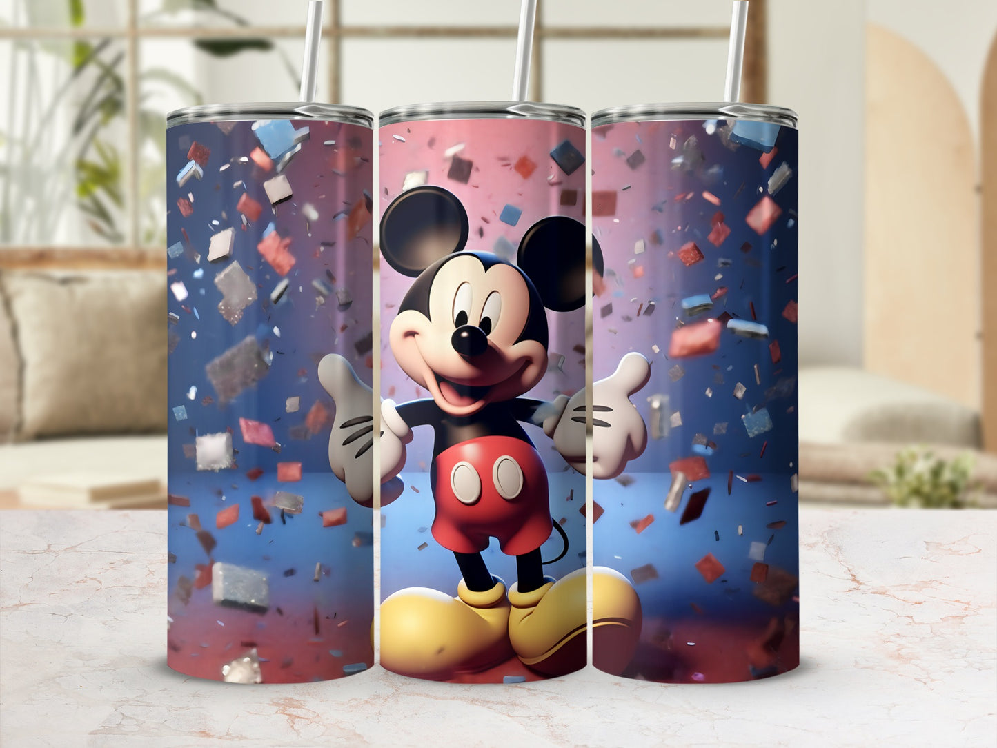 Mickey Mouse Tumbler with Colorful Confetti Design