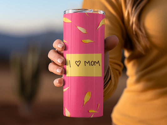 Pink Tumbler with I Love Mom Design for Perfect Gift