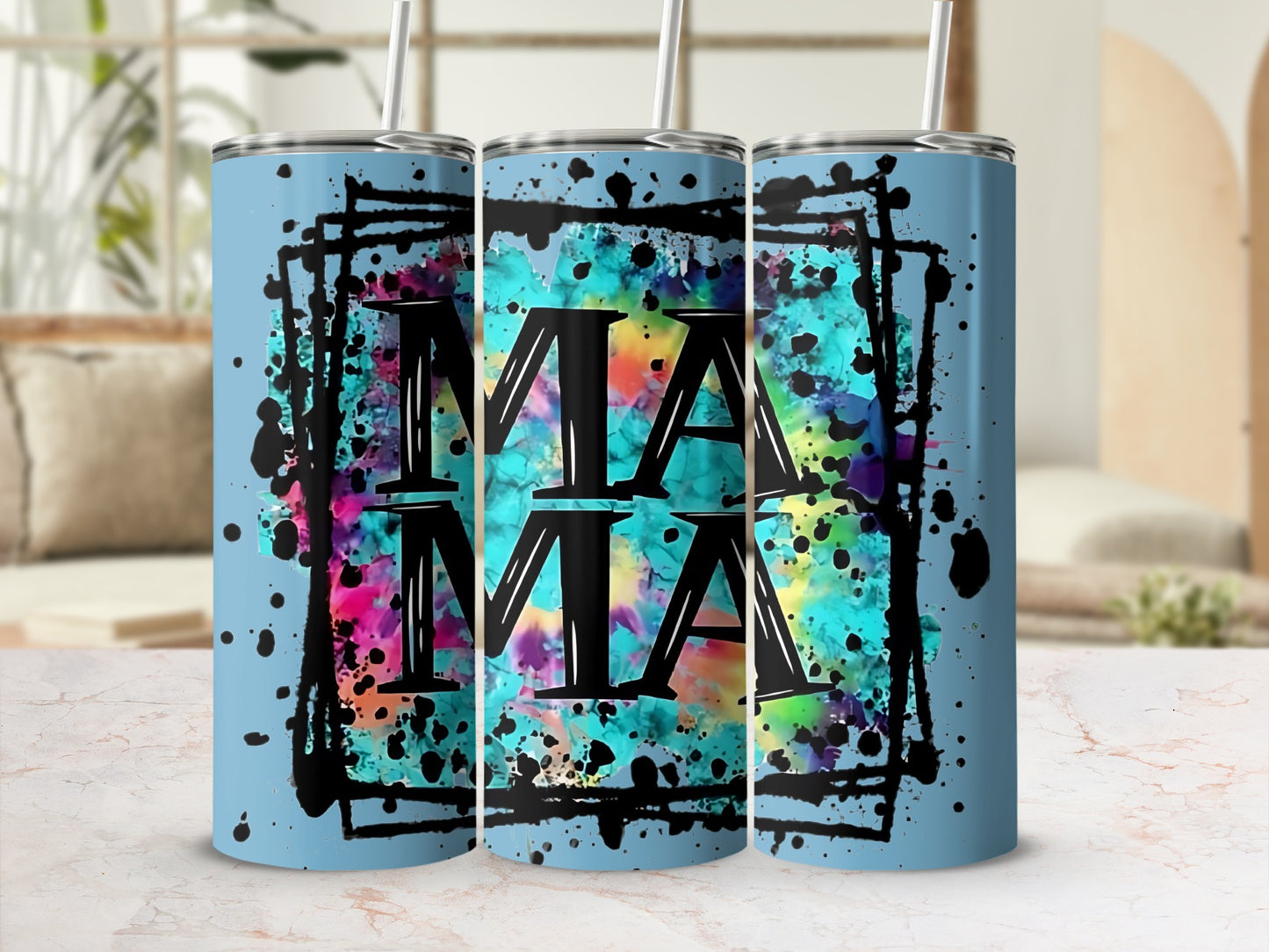 Colorful Abstract Mama Tall Skinny Tumbler Cup