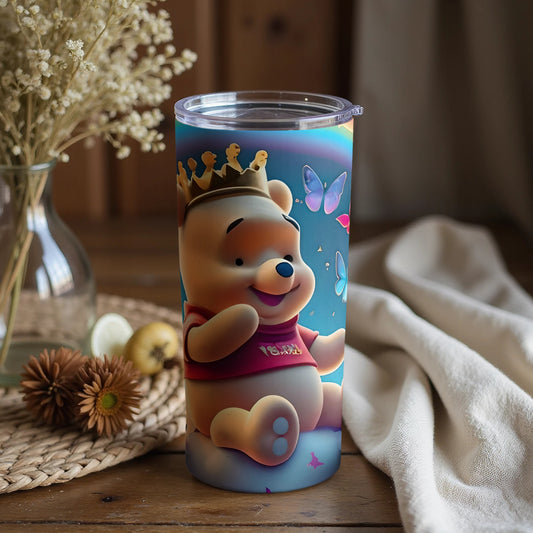 Adorable Pooh With Crown And Butterflies Tumbler
