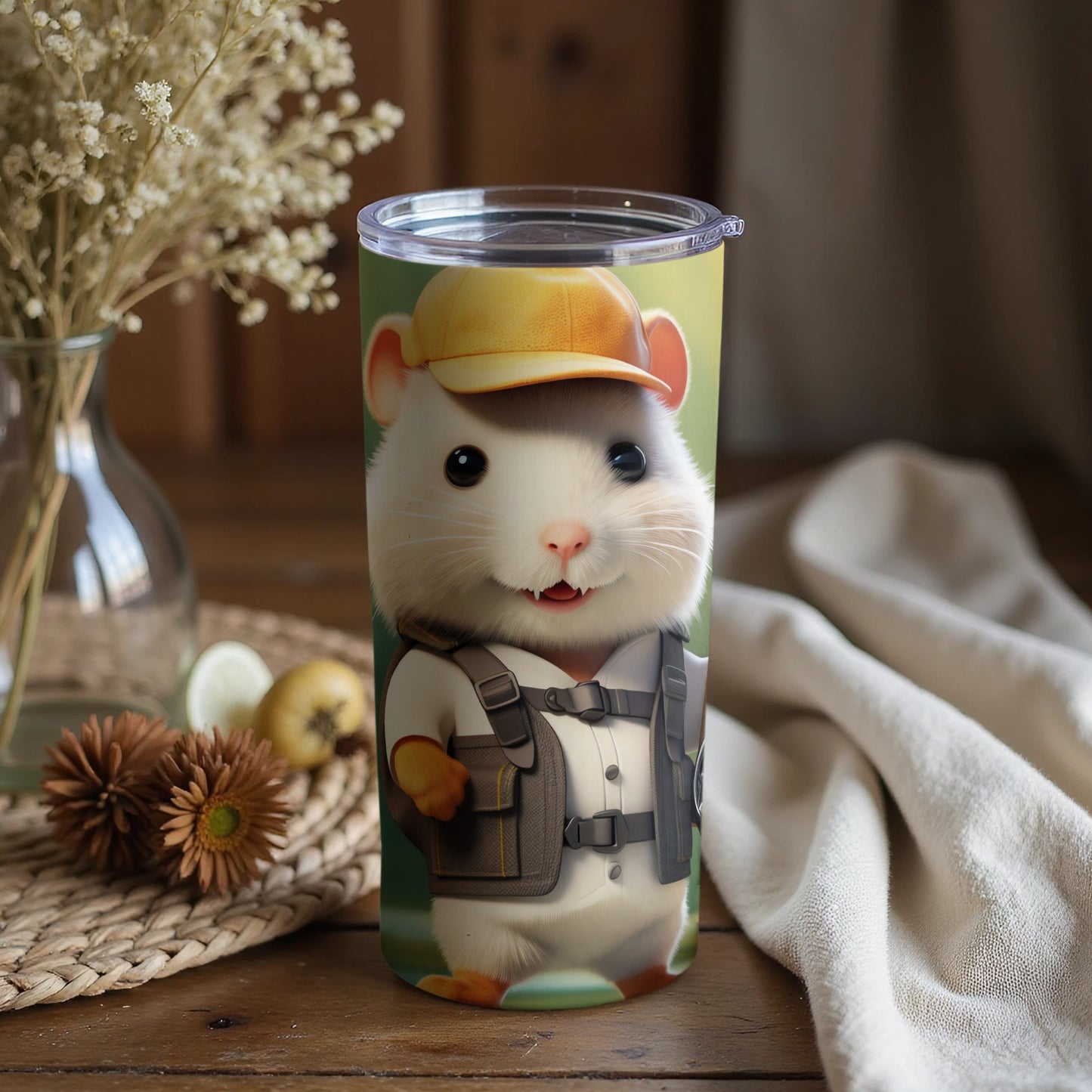 Delightful Hamster Yellow Cap Vest Character Cup product type
hamster
cute hamster
animal tumbler
cartoon character
yellow cap
hamster vest
adorable design
unique gift
travel mug
drinkware
smiling pet
whimsical art
rodent lover
pet owner gift
cute animal
character cup
fantasy creature
happy animal
kids tumbler
fun design