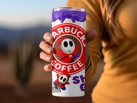 Arbuck's Coffee Shy Guy themed customizable tumbler