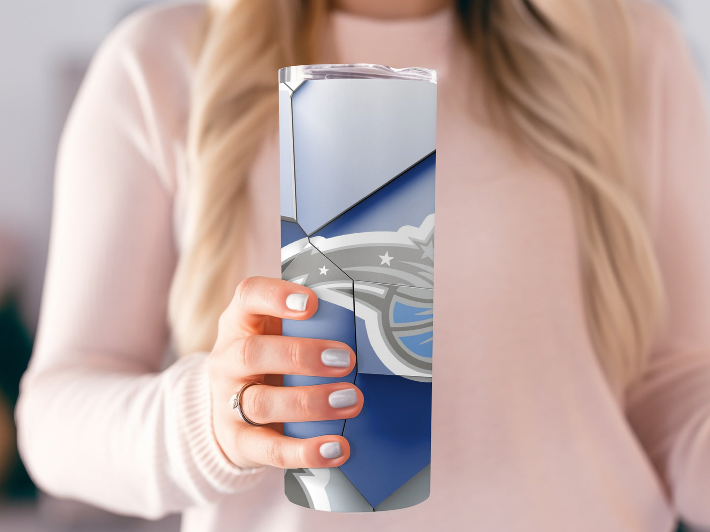 Orlando Magic Mosaic Pattern White Blue Modern Tumblers