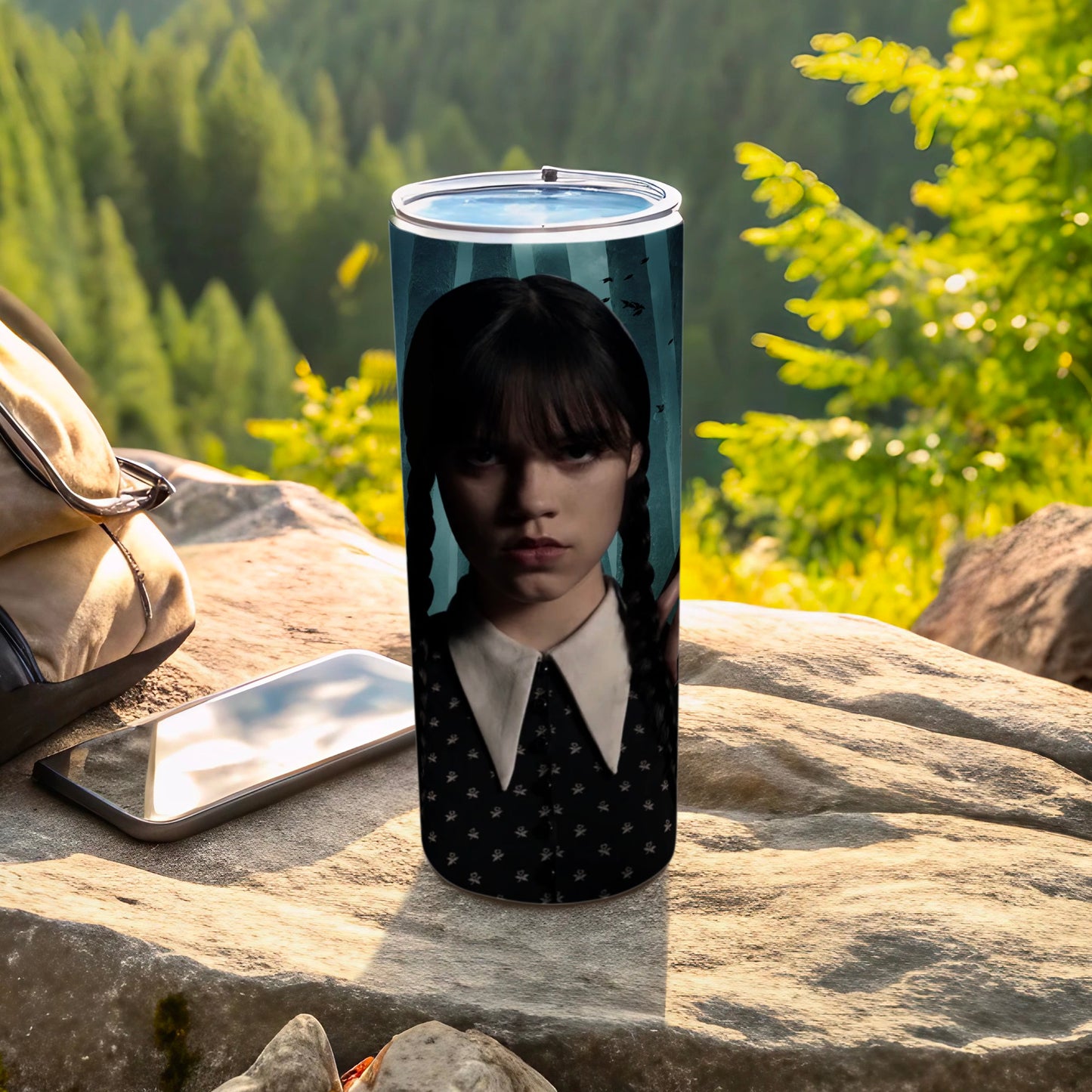 Dark Haired Character Tumbler with Black Collar