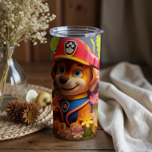Paw Patrol Dog Character Tumbler with Floral Design