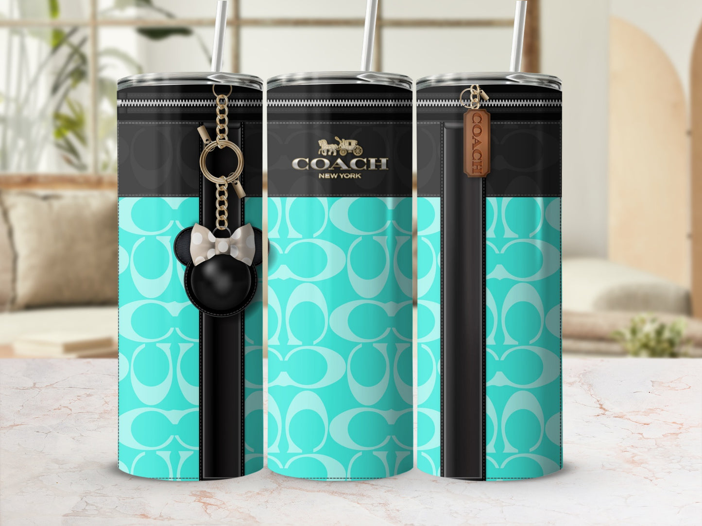 Turquoise and Black Coach Branded Tumbler Product