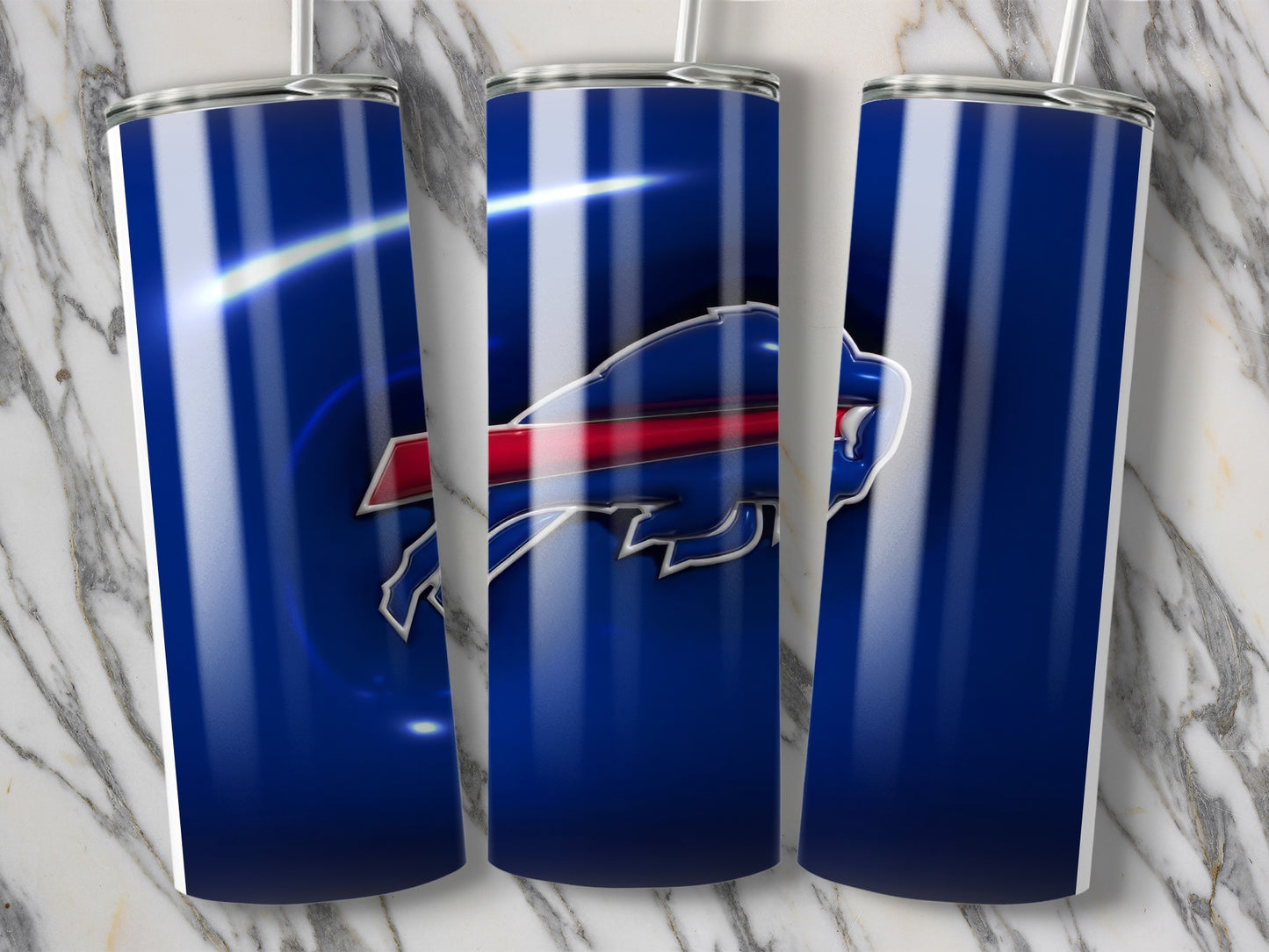 Buffalo Bills Logo in Blue with Red Tumblers