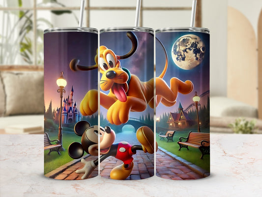 Colorful Mickey Mouse and Dog Tumbler With Straw