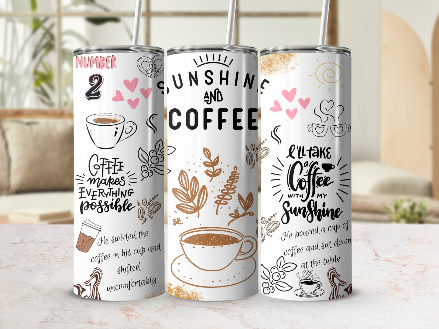 Inspirational Coffee-Themed Design Tumbler Set