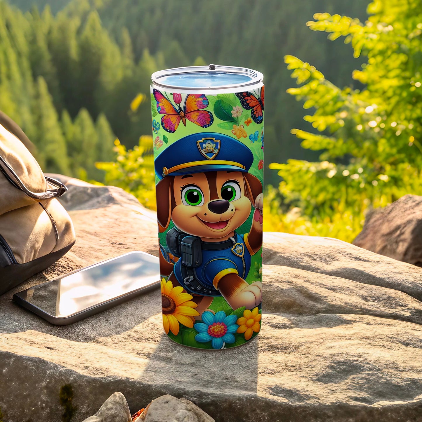Adorable Cartoon Puppy Water Bottle with Butterfly Design