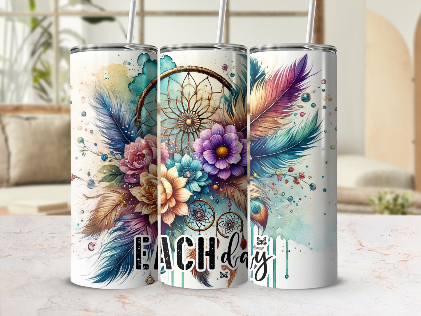 Dreamcatcher and Floral Art Design Insulated Tumbler