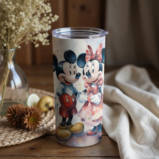 Mickey and Minnie Mouse Tumbler with Floral Decoration