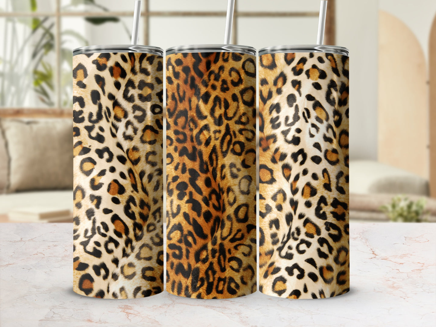 Leopard Print Design Tall Tumbler Cup Set Drinkware