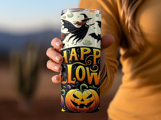 Happy Halloween Witch Bat Pumpkin Tumbler