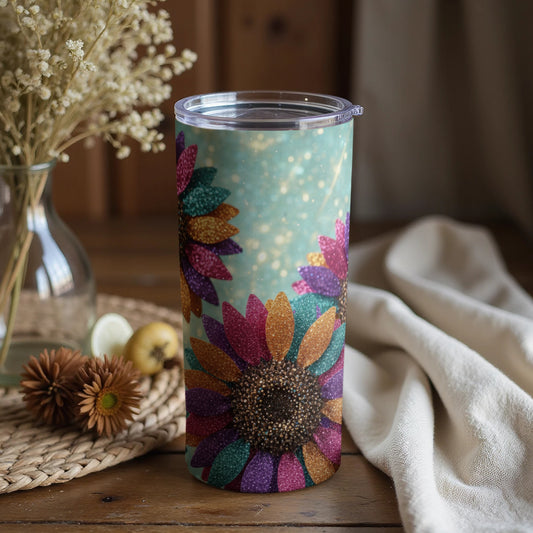 Colorful Glitter Sunflower Tumbler Beautiful Design