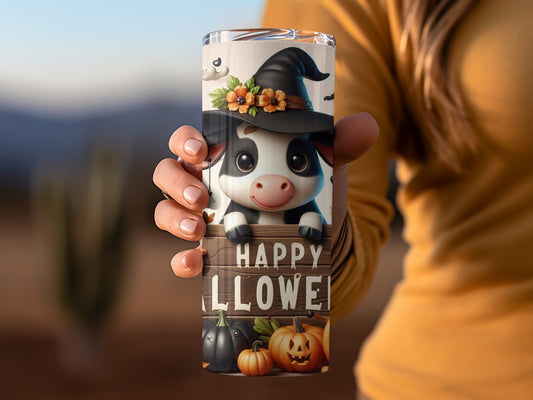 Cute Cow Witch Halloween Themed Tumbler for Festive Fun