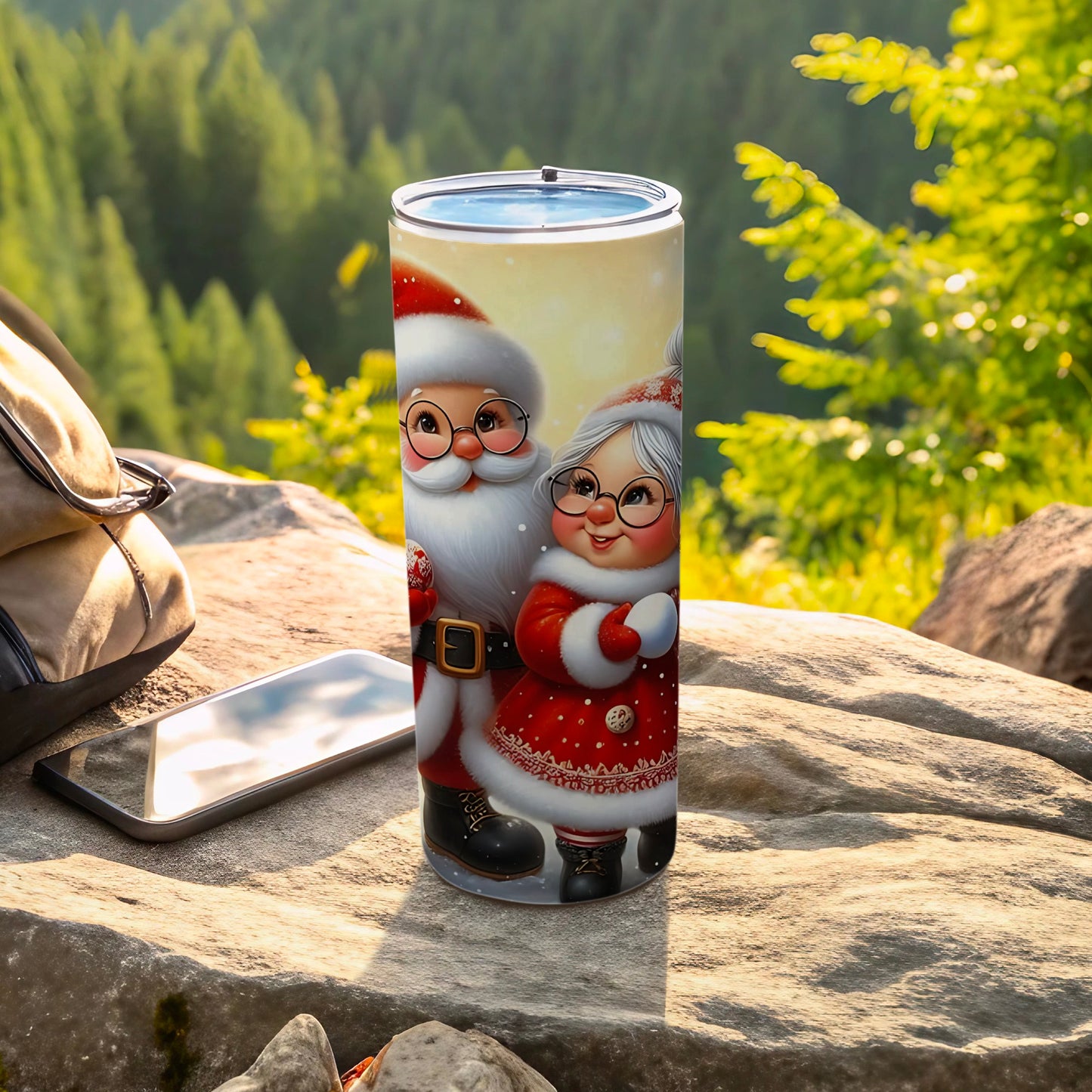 Festive Santa and Mrs. Claus Insulated Travel Tumbler