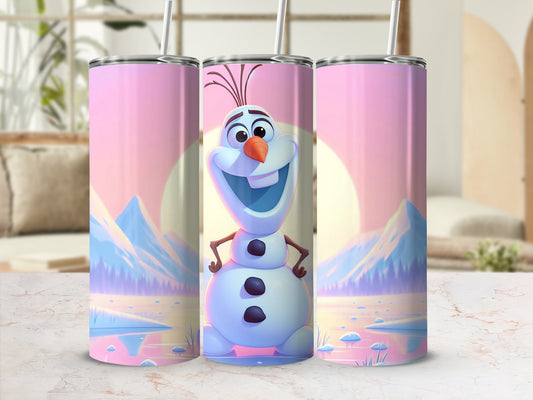 Olaf Snowman Tumblers in Mountain Landscape Scene