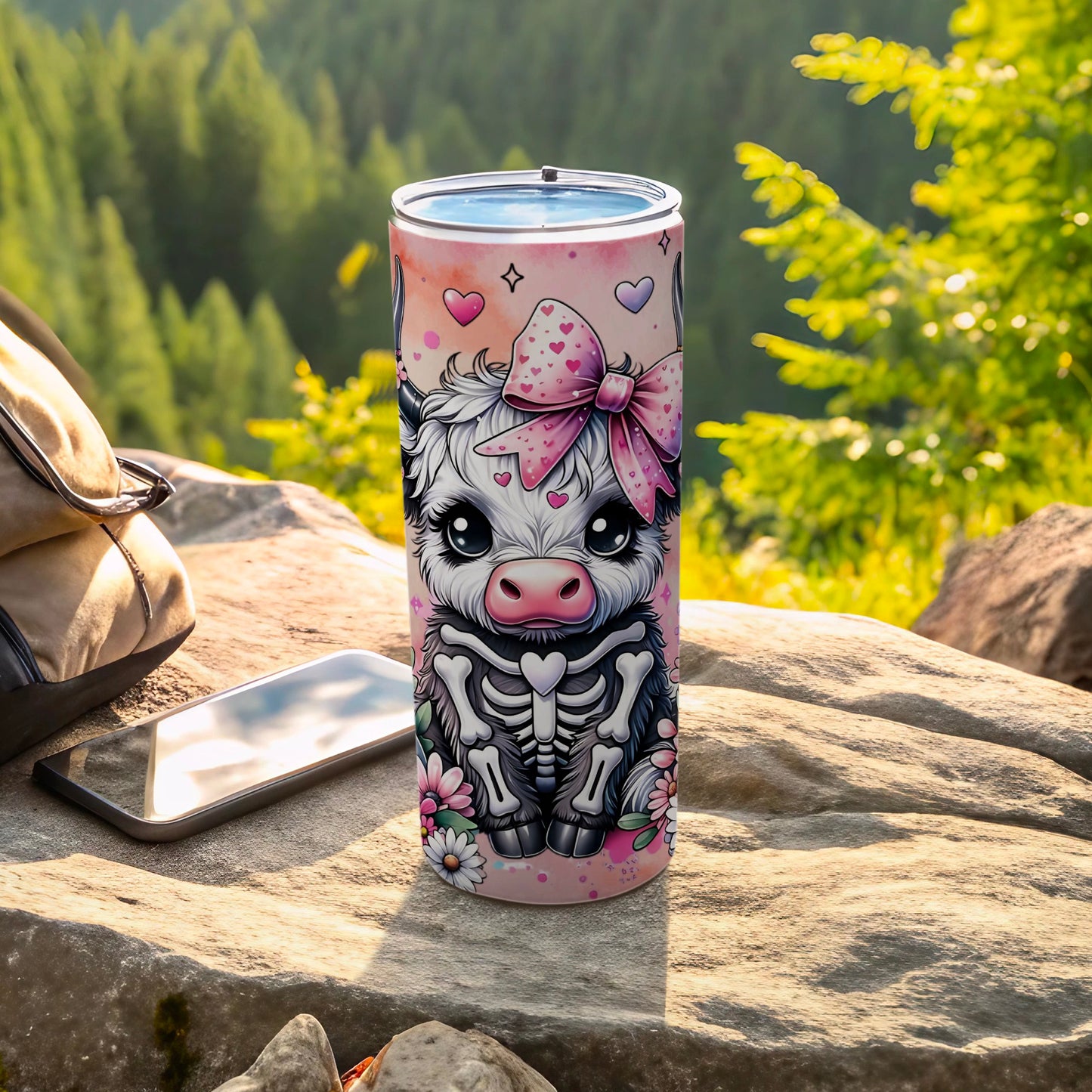 Cute Cow Skeleton with Hearts Tumbler Cup