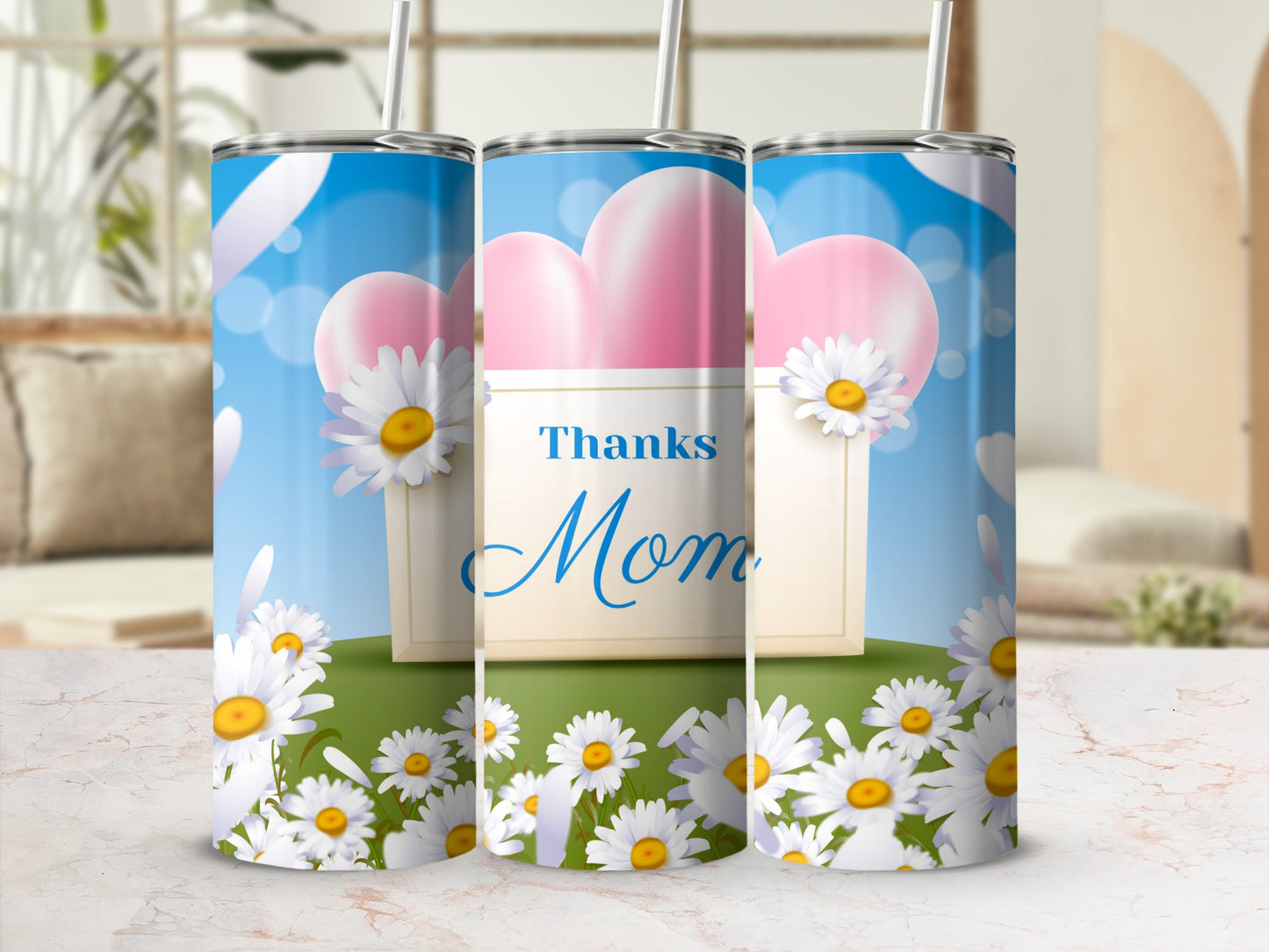 Thanks Mom Flowers and Heart Summer Tumbler
