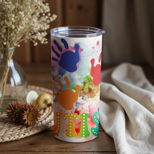 Colorful Autism Awareness Handprint Design Tumbler