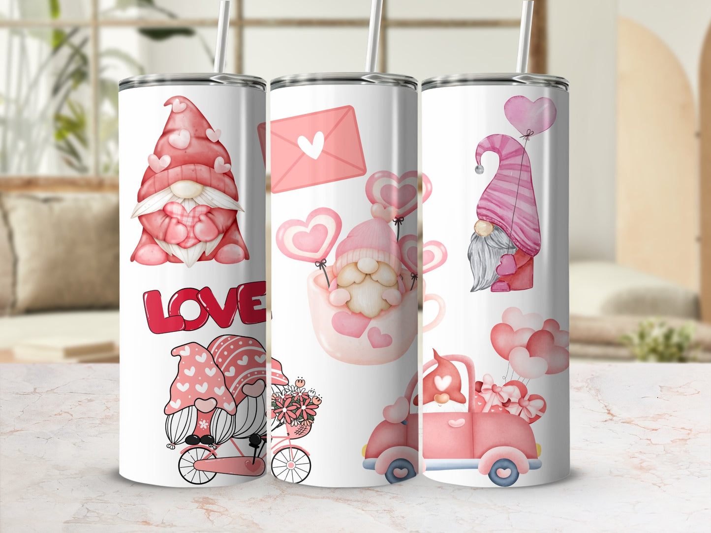 Cute Gnome Tumbler Set with Love and Heart Designs