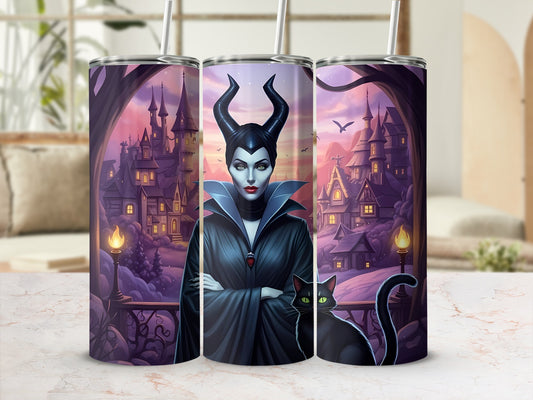 Enchanted Dark Castle and Cat Tumbler with Villain Art