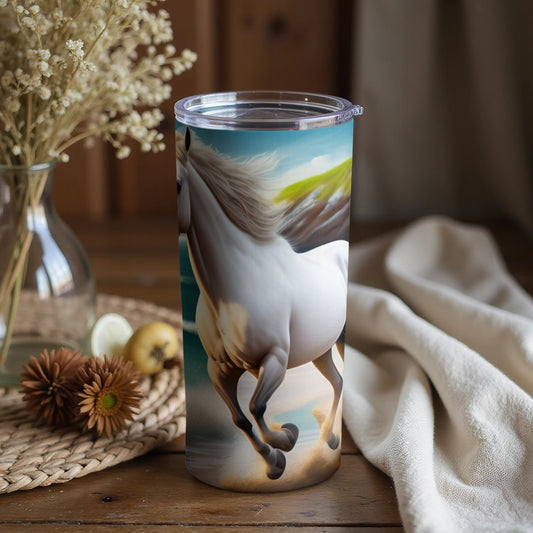 Beautiful White Horse Tumbler for Equestrian Enthusiasts