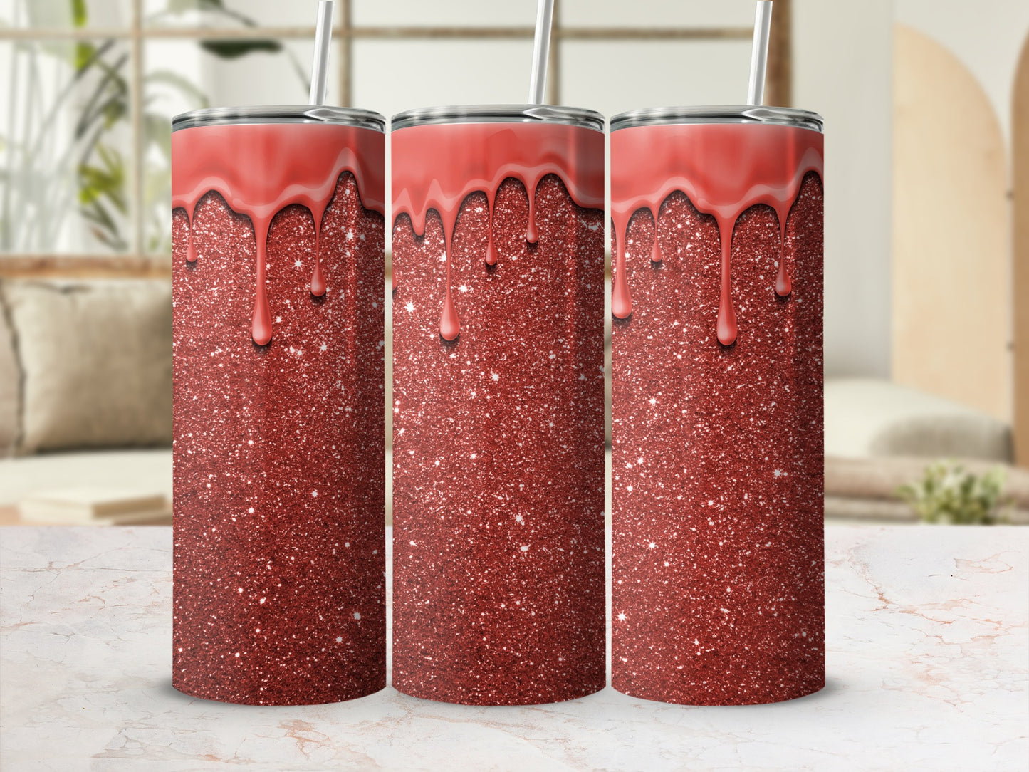 Glitter Drip Tumbler with Red Sparkle Design Tumbler