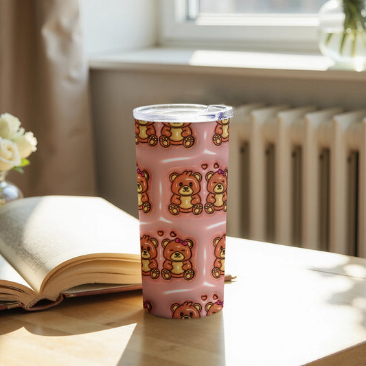 Cute Teddy Bear Patterned Tall Tumbler with Lid